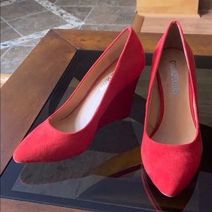 Red Faux Suede Wedges